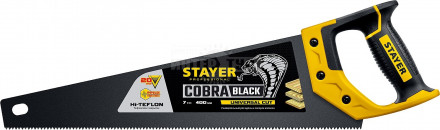 Ножовка универсальная (пила) "Cobra BLACK" 400 мм, 7TPI, тефлон покрытие, рез вдоль и поперек волокон, для средних заготовок, фанеры, ДСП, МДФ, STAYER купить в Хабаровске