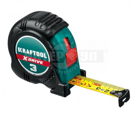 KRAFTOOL X-Drive 3м / 19мм рулетка с ударостойким обрезиненным корпусом купить в Хабаровске