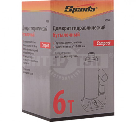 Домкрат гидравлический бутылочный, 6 т, h подъема 180–340 мм, Compact// Sparta [6]  купить в Хабаровске