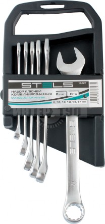 Набор ключей комбинированных, 8 - 17 мм, 6 шт., CrV, матовый хром// STELS купить в Хабаровске