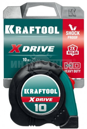 KRAFTOOL X-Drive 10м / 25мм рулетка с ударостойким обрезиненным корпусом [3]  купить в Хабаровске
