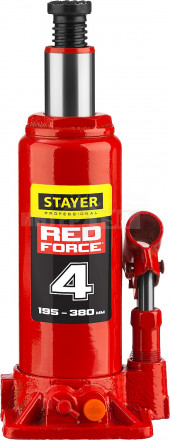 Домкрат гидравлический бутылочный "RED FORCE" 4т 195-380 мм в кейсе STAYER 43160-4-K [3]  купить в Хабаровске