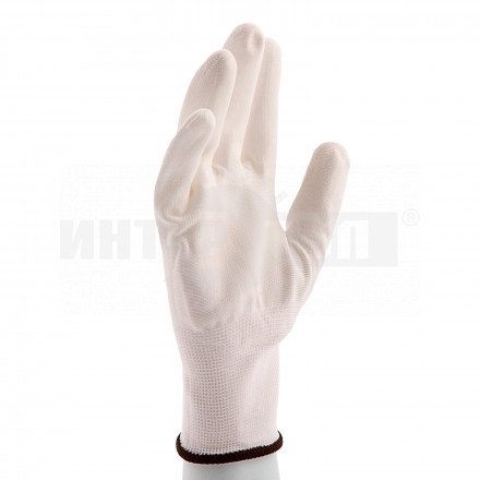 Перчатки трикотажные с белым полиуретановым покрытием, размер L, 15 класс вязки// Сибртех купить в Хабаровске