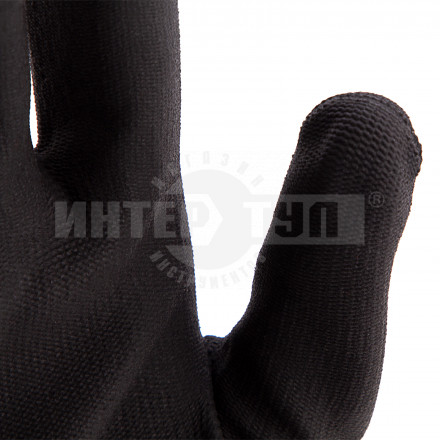 Перчатки трикотажные с черным полиуретановым покрытием, размер L, 15 класс вязки// Сибртех [3]  купить в Хабаровске