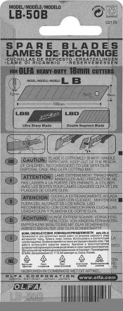 Лезвие OLFA сегментированное, 8 сегментов, 18х100х0,5мм, 50шт [6]  купить в Хабаровске