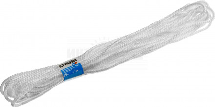 Шнур вязаный полипропиленовый СИБИН с сердечником, белый, длина 20 метров, диаметр 7 мм [2]  купить в Хабаровске