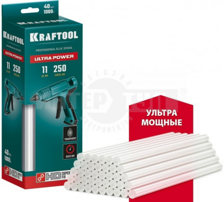KRAFTOOL Ultra Power ультрамощные прозрачные клеевые стержни, d 11 x 250 мм (11-12 мм)  40 шт. 1 кг купить в Хабаровске