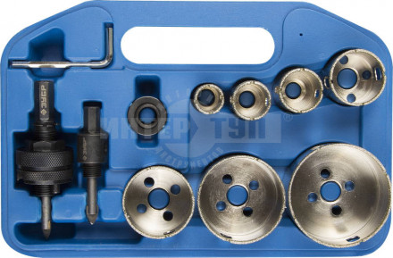 Набор ЗУБР Коронки "ЭКСПЕРТ" алмазные с оснасткой, переходник, D 19,25 28,35,45,55,65мм, 7 предметов [2]  купить в Хабаровске