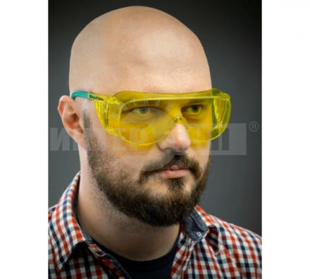Защитные жёлтые очки KRAFTOOL ULTRA линза увеличенного размера устойчивая к царапинам и запотеванию, открытого типа купить в Хабаровске