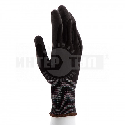 Перчатки трикотажные с черным полиуретановым покрытием, размер L, 15 класс вязки// Сибртех [2]  купить в Хабаровске