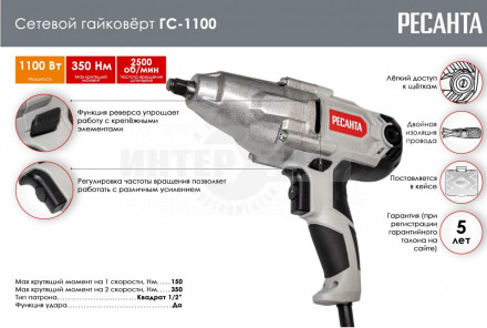 Гайковёрт сетевой ГС-1100 Ресанта [4]  купить в Хабаровске
