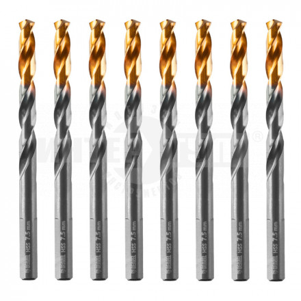 Сверло по металлу, 7,5 мм, HSS-Tin, Golden Tip, 8 шт.// Denzel купить в Хабаровске