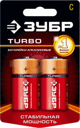 Щелочная батарейка 1.5 В, тип С, 2 шт, ЗУБР Turbo купить в Хабаровске