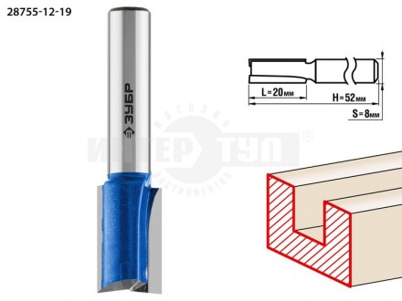 Фреза пазовая прямая с нижними подрезателями, D= 12мм, рабочая длина-20мм, хв.-8 мм, ЗУБР Профессион купить в Хабаровске