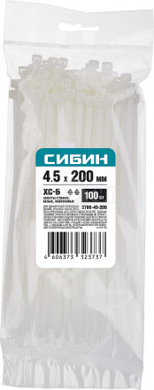 Хомуты-стяжки белые ХС-Б 4.5 х 200 мм 100 шт нейлоновые СИБИН [2]  купить в Хабаровске