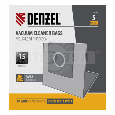 Комплект мешков одноразовых для пылесоса Denzel SVC15, LVC15 5 шт.// Denzel купить в Хабаровске
