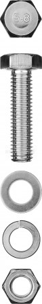Болт (DIN933) в комплекте с гайкой (DIN934), шайбой (DIN125), шайбой пруж. (DIN127), M6 x 30 мм, 10 [3]  купить в Хабаровске