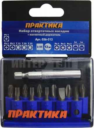 Набор бит  12пр PH/PZ/Torx/LSх25мм+держ кассета Профи Практика купить в Хабаровске