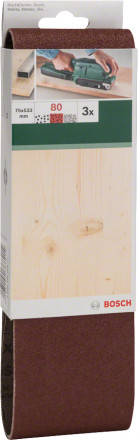 Набор из 3 шлифлент для ленточных шлифмашин Bosch, «красное» качество 80, без отверстий, на зажимах [2]  купить в Хабаровске