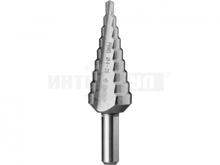 Сверло ЗУБР ступенчатое по сталям и цвет. мет. ст. Р6М5, d=4-20мм, 9ступ. d=4-20, L-75 мм, трехгран. купить в Хабаровске