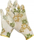 Перчатки GRINDA садовые, прозрачное PU покрытие, 13 класс вязки, бело-зеленые, размер S в Хабаровскe