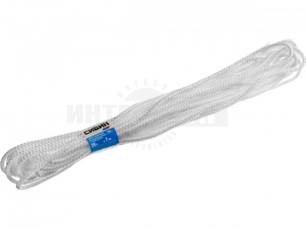 Шнур вязаный полипропиленовый СИБИН с сердечником, белый, длина 20 метров, диаметр 7 мм купить в Хабаровске