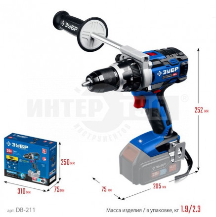 ЗУБР  Т7, 20 В, 100 Н·м, без АКБ, бесщеточная дрель-шуруповерт, Профессионал (DB-211) [4]  купить в Хабаровске