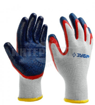ЗУБР ЗАХВАТ-2, размер S-M, перчатки с двойным текстурированным нитриловым обливом купить в Хабаровске