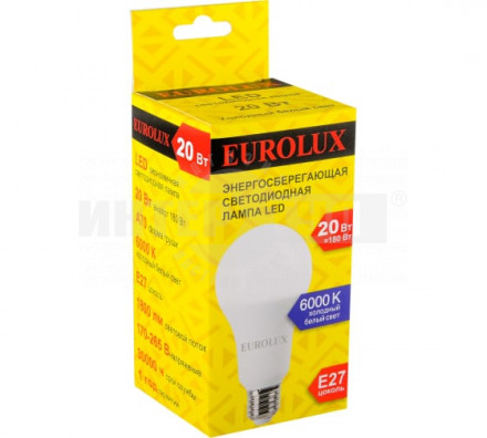 Лампа светодиодная LL-E-A70-20W-230-6K-E27 (груша, 20Вт, холод., Е27) Eurolux [4]  купить в Хабаровске
