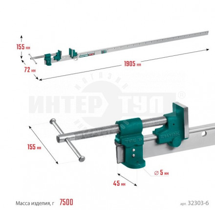 Струбцина с Т-образным профилем (вайма) KRAFTOOL TBC/6 1650/55 мм [3]  купить в Хабаровске