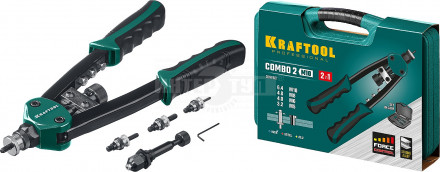 KRAFTOOL Combo2-M10 заклепочник комбинированный двуручный в кейсе, резьбовые М5-М10, вытяжные 3.2-6. [2]  купить в Хабаровске