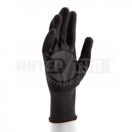 Перчатки трикотажные с черным полиуретановым покрытием, размер L, 15 класс вязки// Сибртех купить в Хабаровске