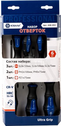 Набор отверток 6шт UltraGrip CR-V Кобальт купить в Хабаровске