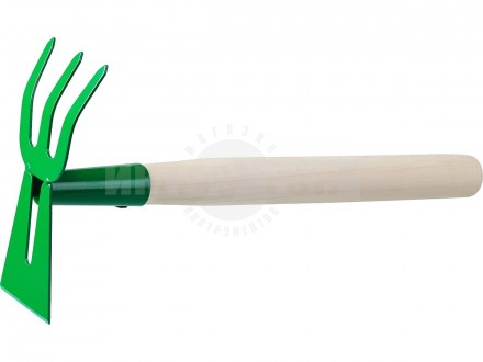 Мотыга-рыхлитель РОСТОК с деревянной ручкой, "лопатка+3 зуба" гнутая, ширина рабочей части - 70мм купить в Хабаровске