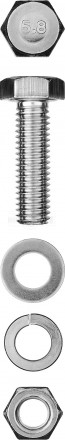 Болт (DIN933) в комплекте с гайкой (DIN934), шайбой (DIN125), шайбой пруж. (DIN127), M6 x 20 мм, 11 [3]  купить в Хабаровске