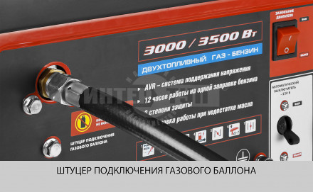 Генератор ЗУБР комбинированный, "2в1" бензин-газ, сжиженный газ, 4-х тактный, ручной пуск, 220/12В, [3]  купить в Хабаровске