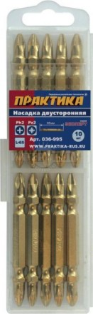Бита ПРАКТИКА,"Эксперт" двусторонняя PH-2/PZ-2 х 65мм Tin (10шт), кассета ПРАКТИКА [2]  купить в Хабаровске