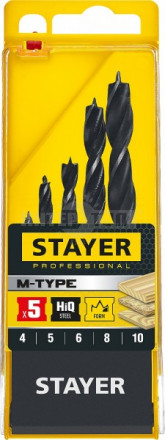 STAYER "M-type" 5 шт. 4-5-6-8-10мм, набор спиральных сверл по дереву купить в Хабаровске