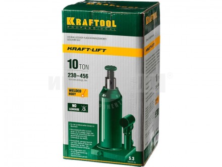 Домкрат гидравлический бутылочный "Kraft-Lift", сварной, 10т, 230-456мм, KRAFTOOL 43462-10 [4]  купить в Хабаровске