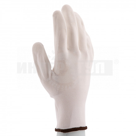 Перчатки трикотажные с белым полиуретановым покрытием, размер L, 15 класс вязки// Сибртех [3]  купить в Хабаровске