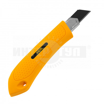 Нож, 18 мм, сменное лезвие, SK4, метал. направляющая, винтовой фиксатор// Denzel [2]  купить в Хабаровске