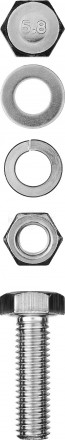 Болт (DIN933) в комплекте с гайкой (DIN934), шайбой (DIN125), шайбой пруж. (DIN127), M8 x 20 мм, 6 ш [3]  купить в Хабаровске