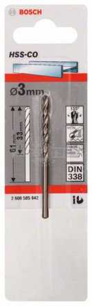 Свёрла по металлу HSS-Co Standardline, DIN 338 3 x 33 x 61 mm [2]  купить в Хабаровске