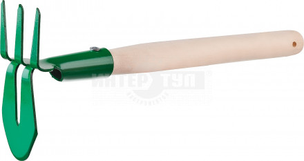 Мотыга-рыхлитель РОСТОК с деревянной ручкой, "лепесток+3 зуба" прямая, ширина рабочей части - 65мм [2]  купить в Хабаровске