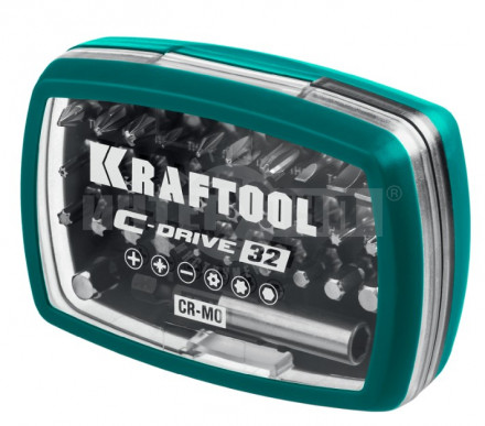 Набор KRAFTOOL: Биты "C-Drive 32" многофункциональные, CR-MO, адаптеры в ударопрочном компактном боксе, цветная маркировка типов шлицов. 32 предмет купить в Хабаровске
